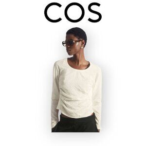 COS Silk-Blend Crisp Clean White Long Sleeve Scoop Top Size M Minimalist Luxury